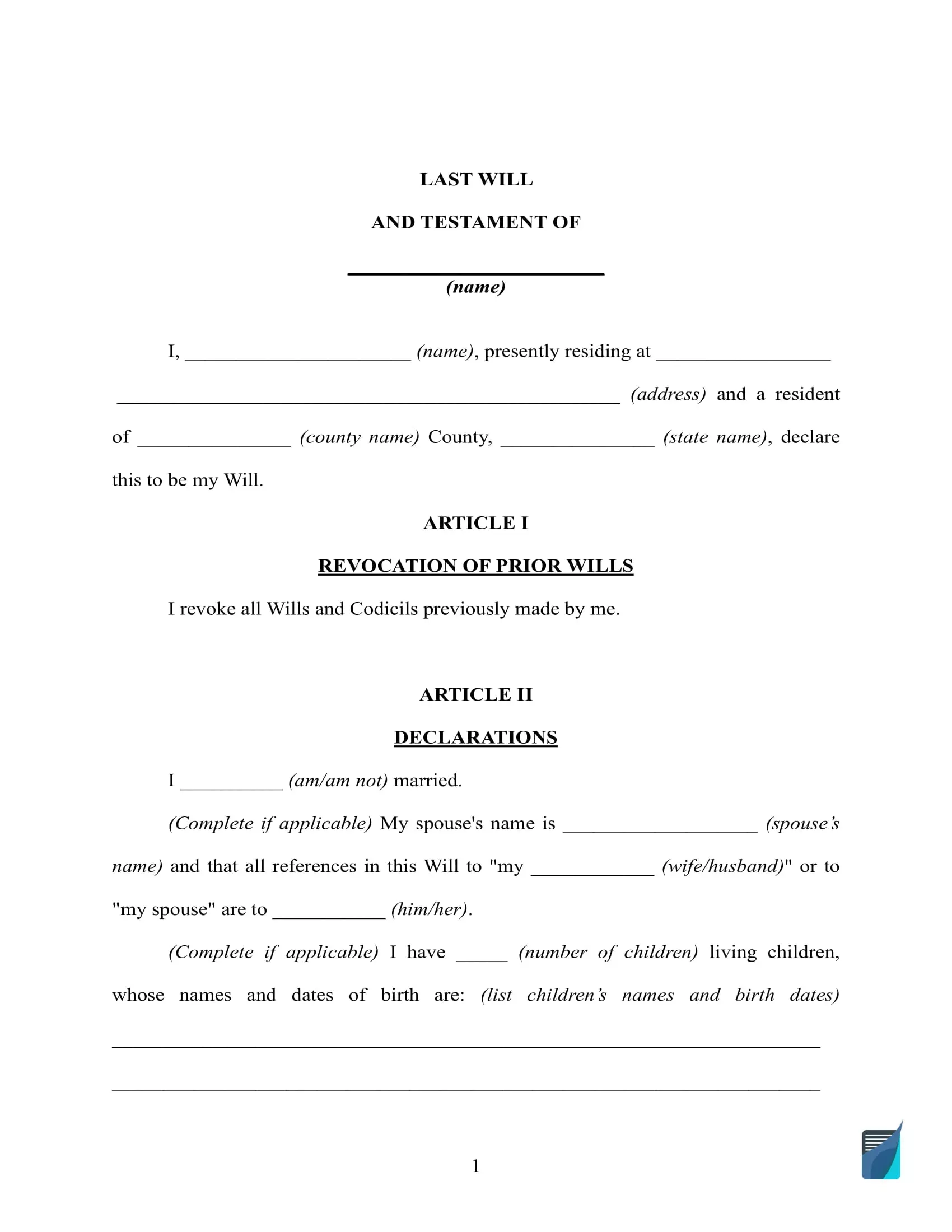 Free Last Will And Testament Template Will Forms In PDF And DOC
