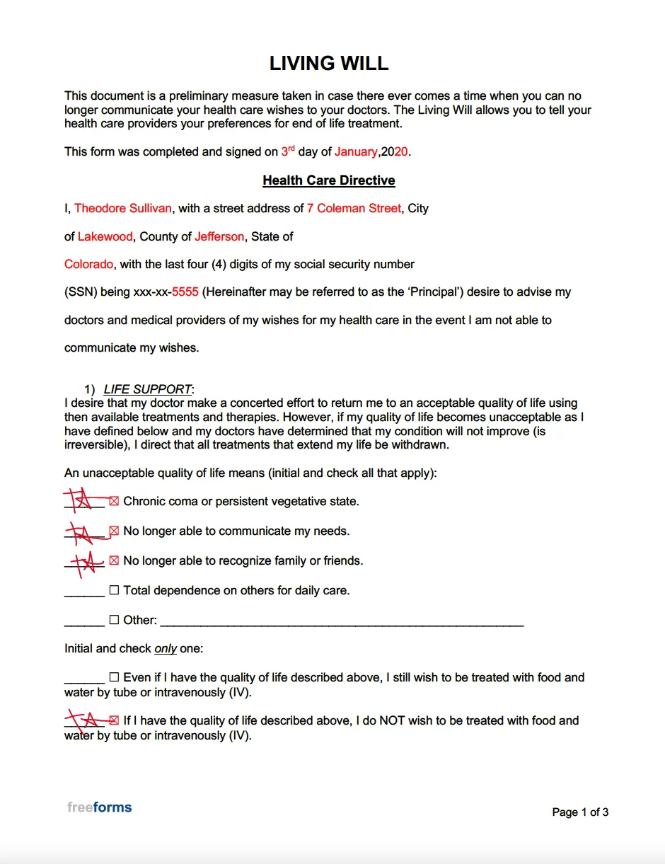 free living will forms pdf word