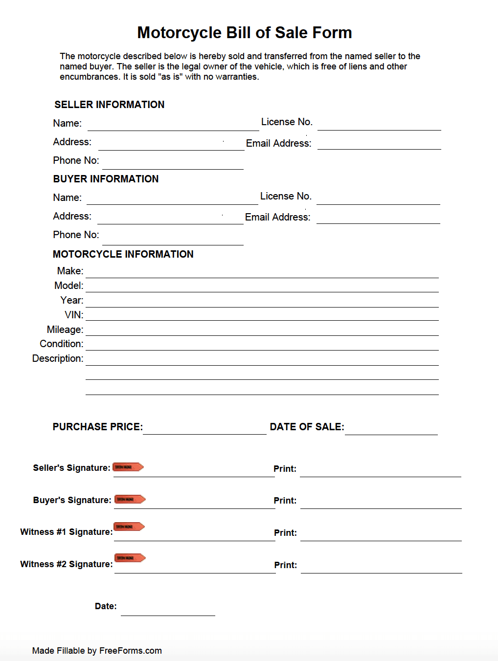 Printable Bill Of Sale Template Pdf