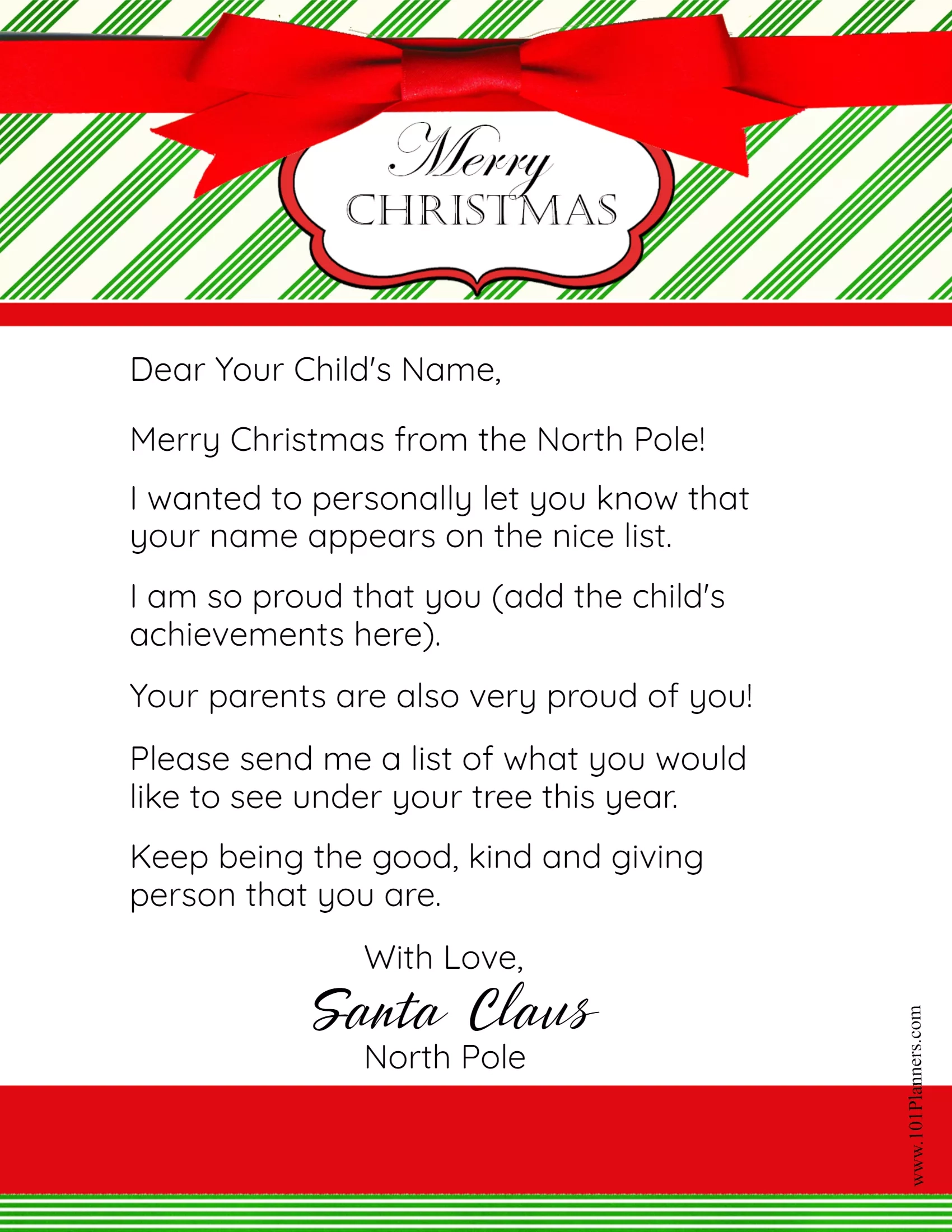 Free Template Letter From Santa Printable