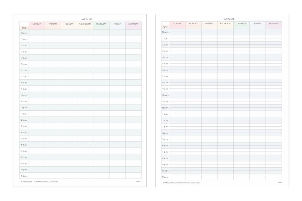 Printable Hourly Calendar Template