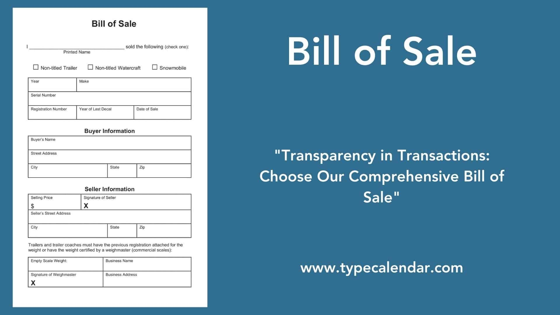 Free Printable Blank Bill Of Sale Template
