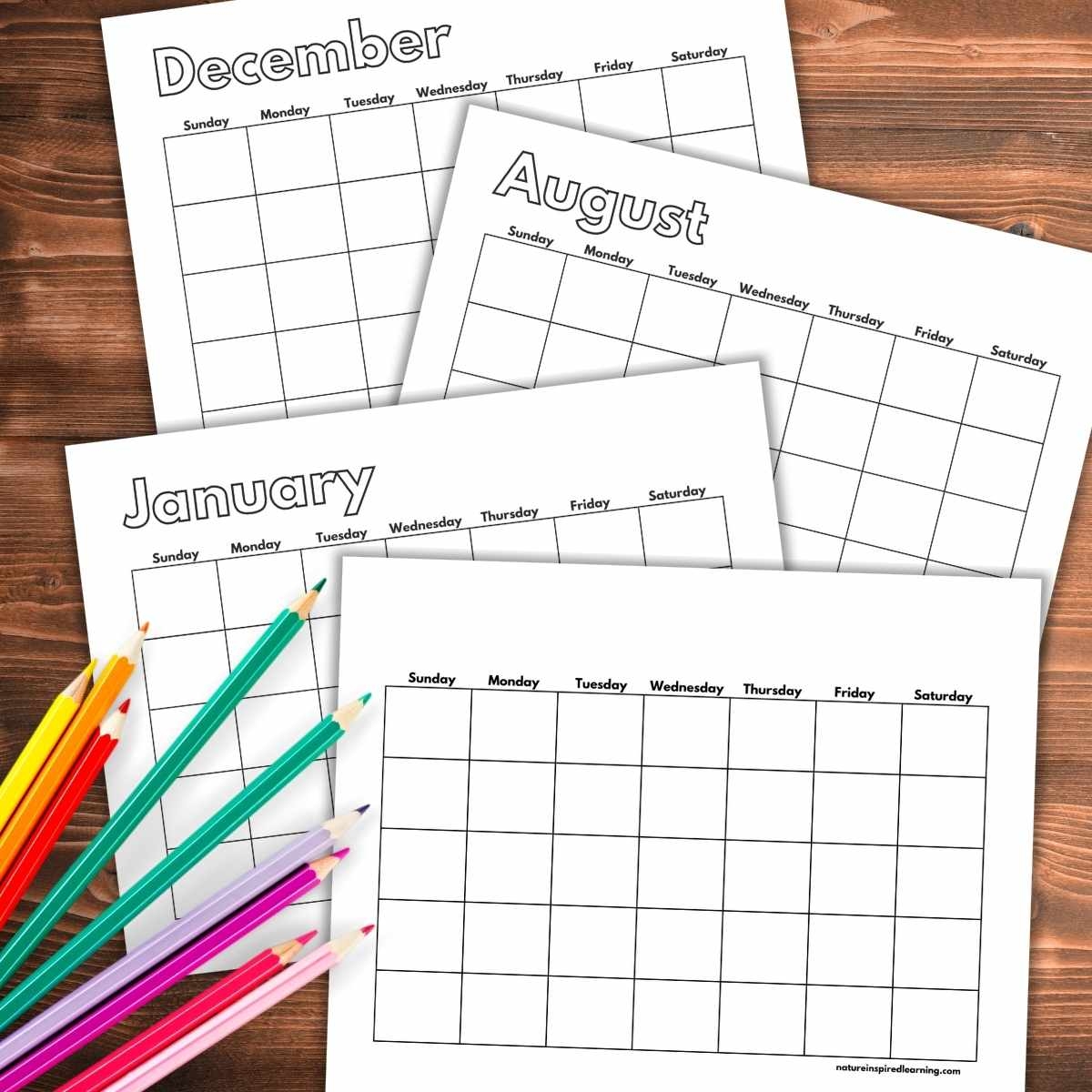 Free Printable Blank Calendars Nature Inspired Learning