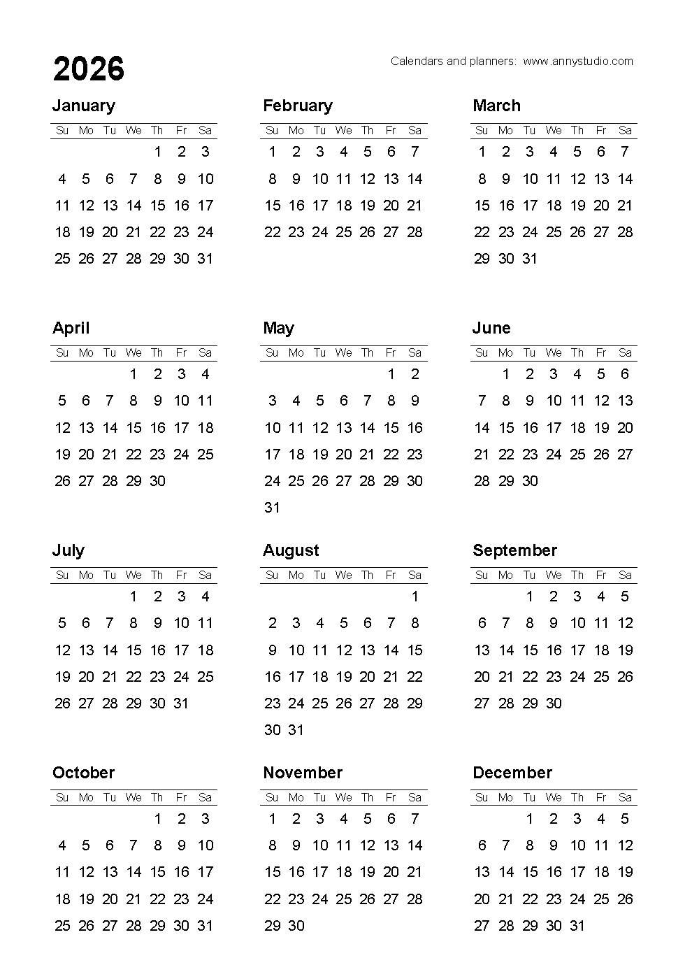 Calendar Template Free Printable