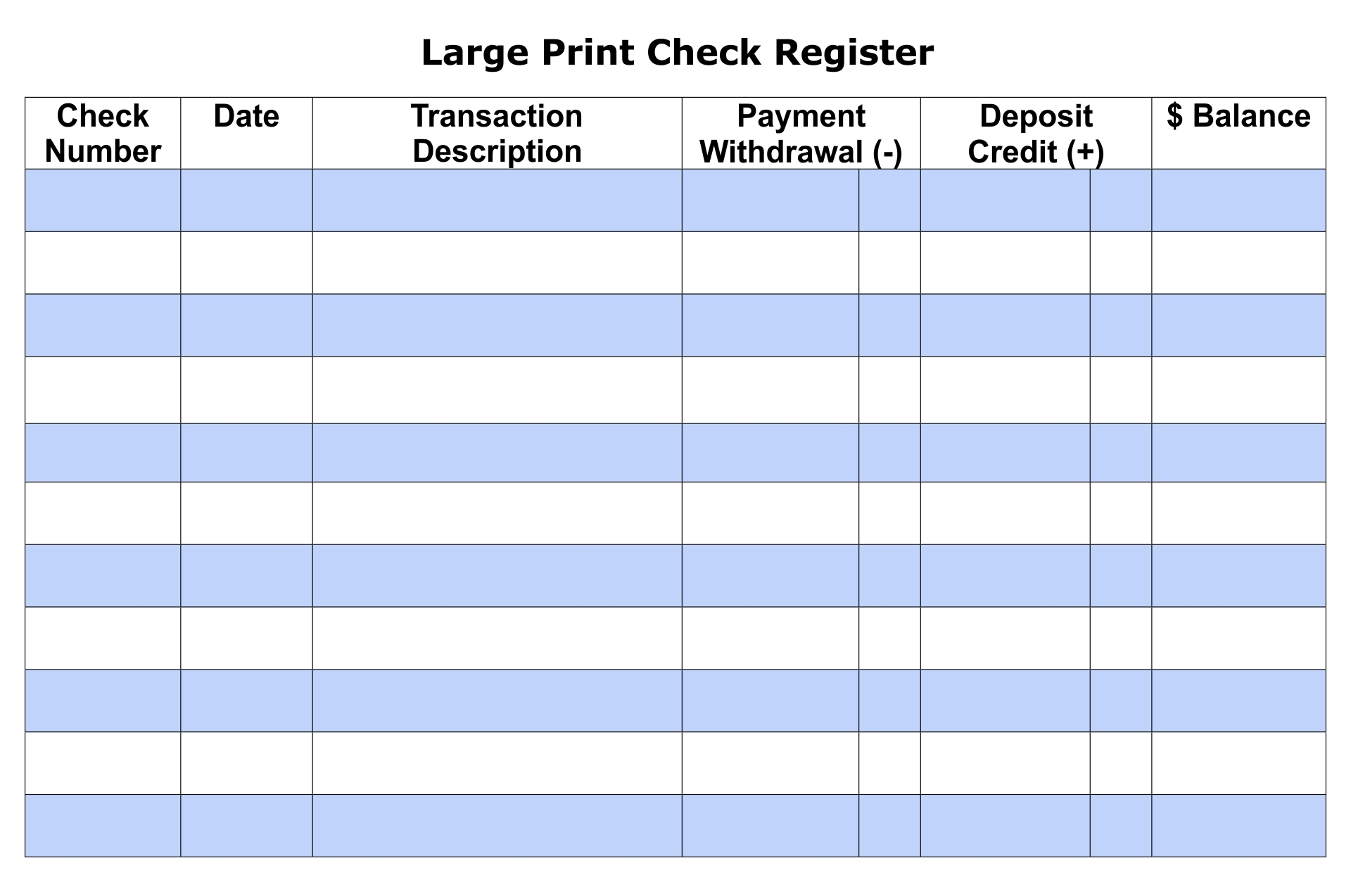 Free Printable Checkbook Register Templates PDF Excel 
