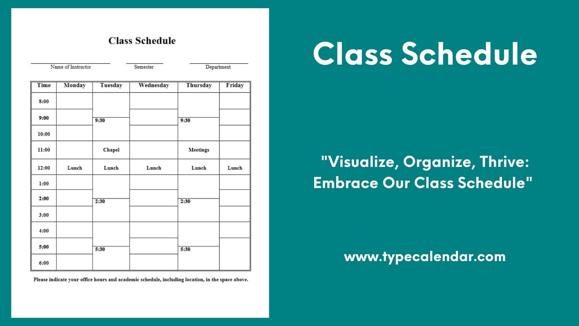Free Printable Class Schedule Templates Excel Word PDF College U0026 University