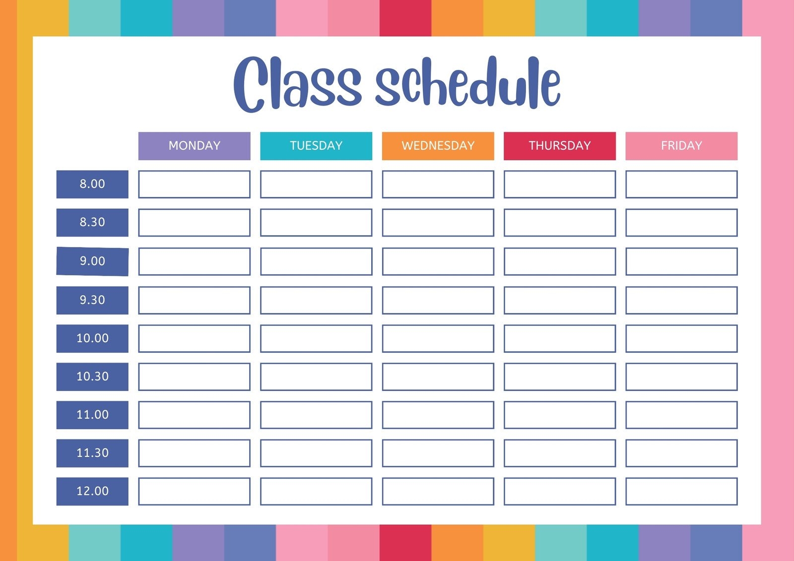 Free Printable Class Schedule Templates To Customize Canva Worksheets Library