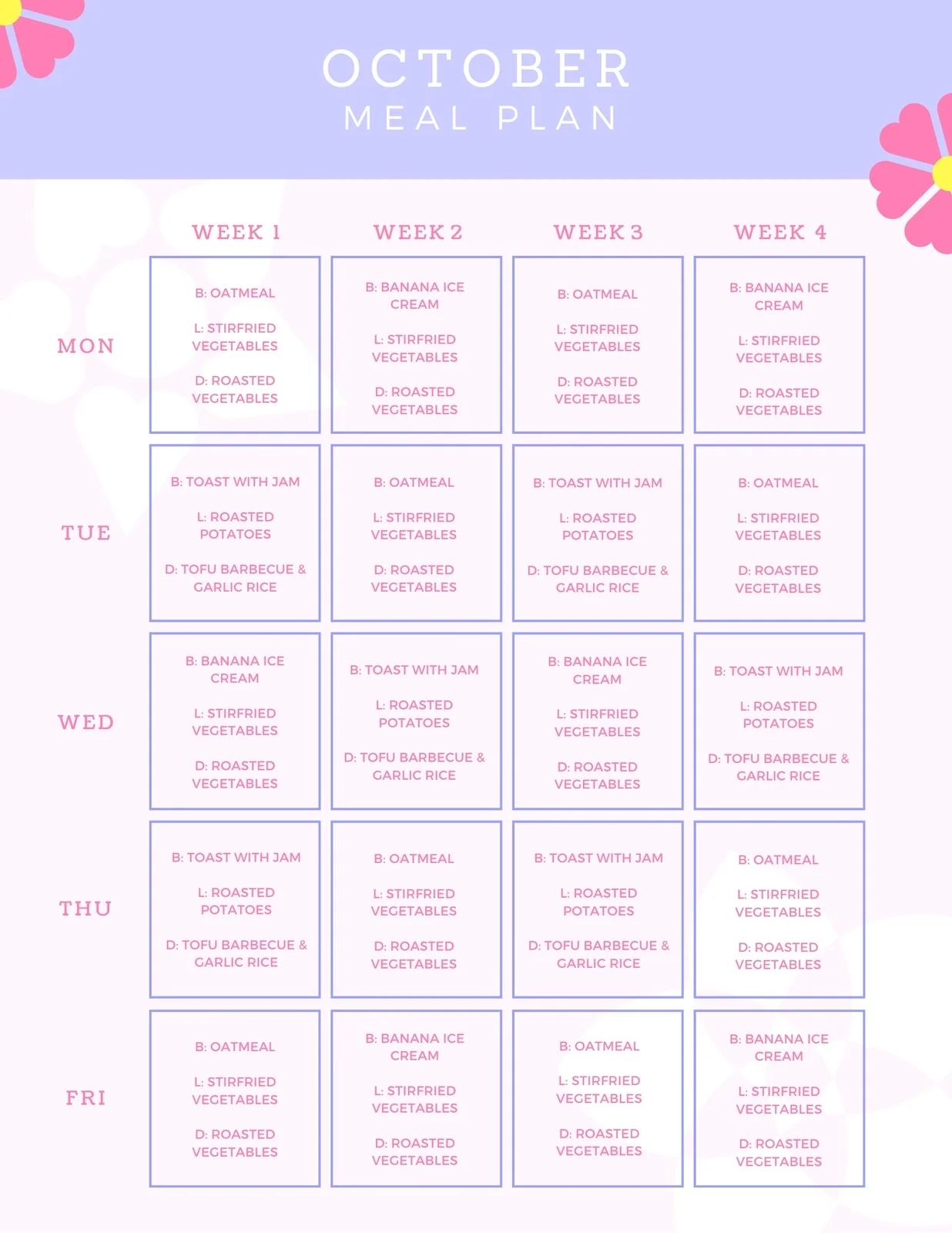 Free Printable Customizable Monthly Menu Templates Canva