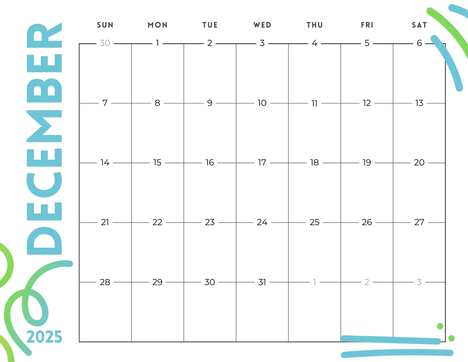Blank Calendar Template Free Printable