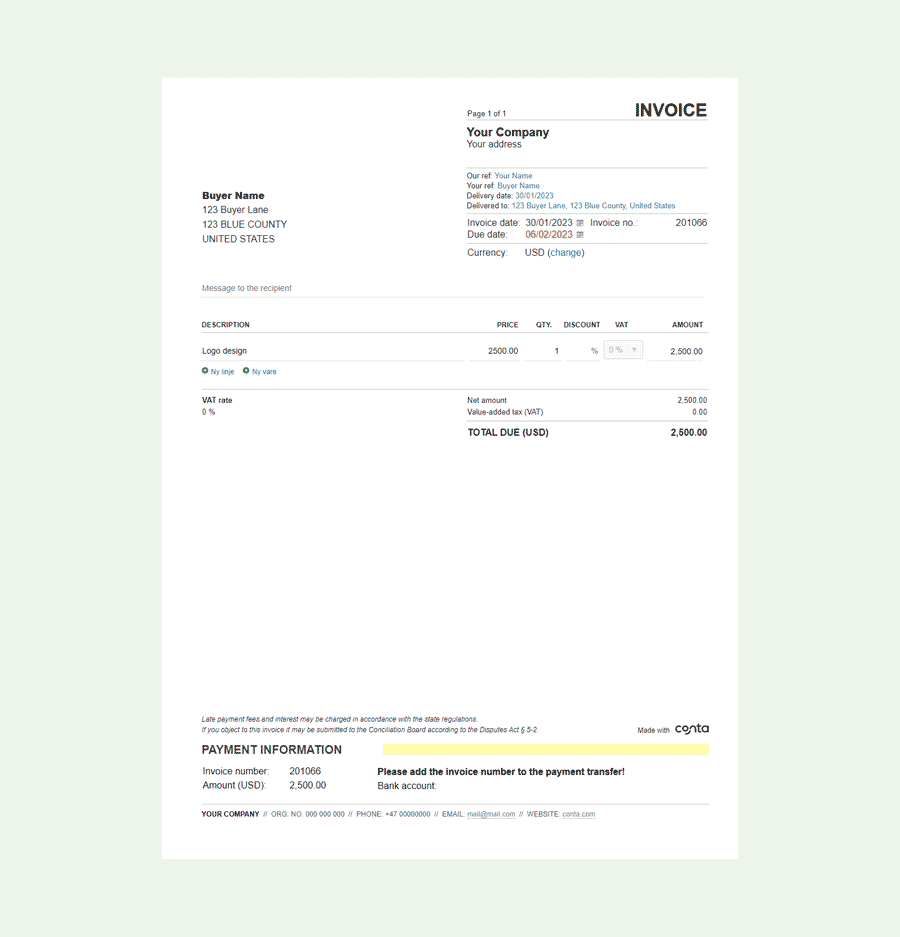 Free Printable Invoice Template Excel Word PDF Conta