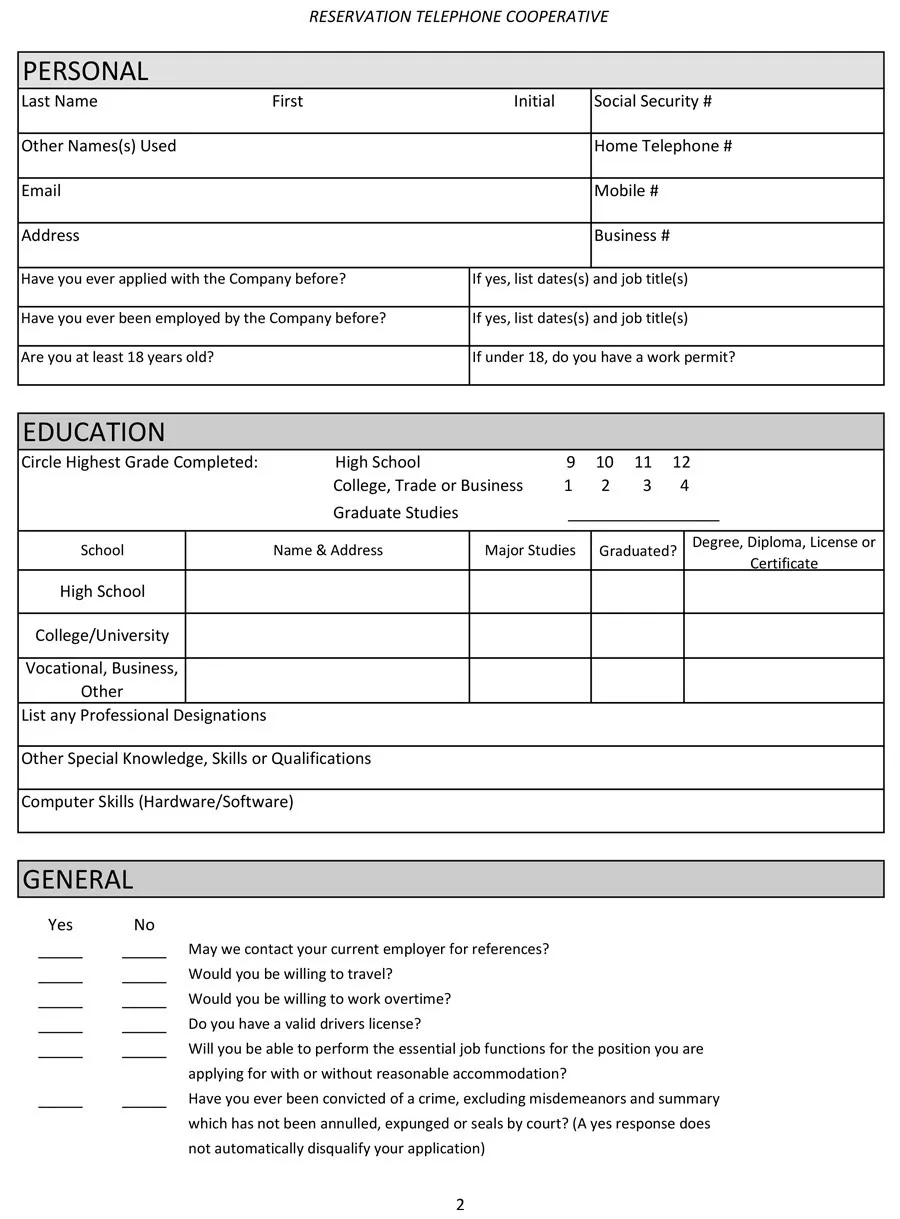 Free Printable Application For Employment Template