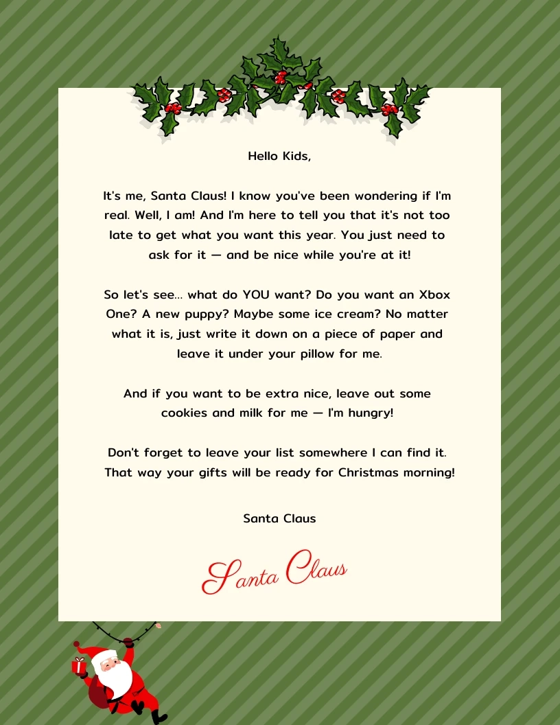 Free Printable Letter From Santa Venngage