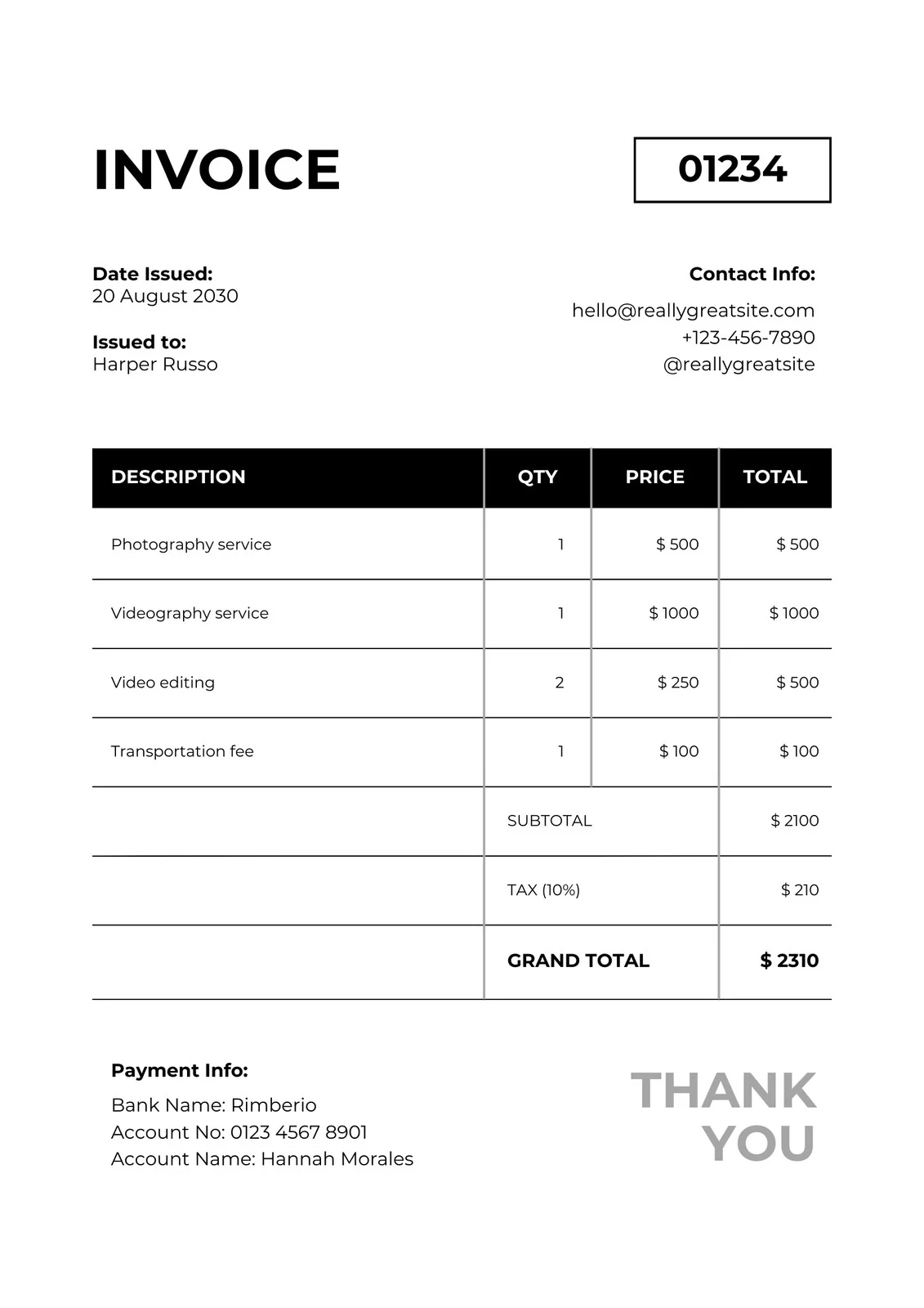 Free Printable Invoice Templates