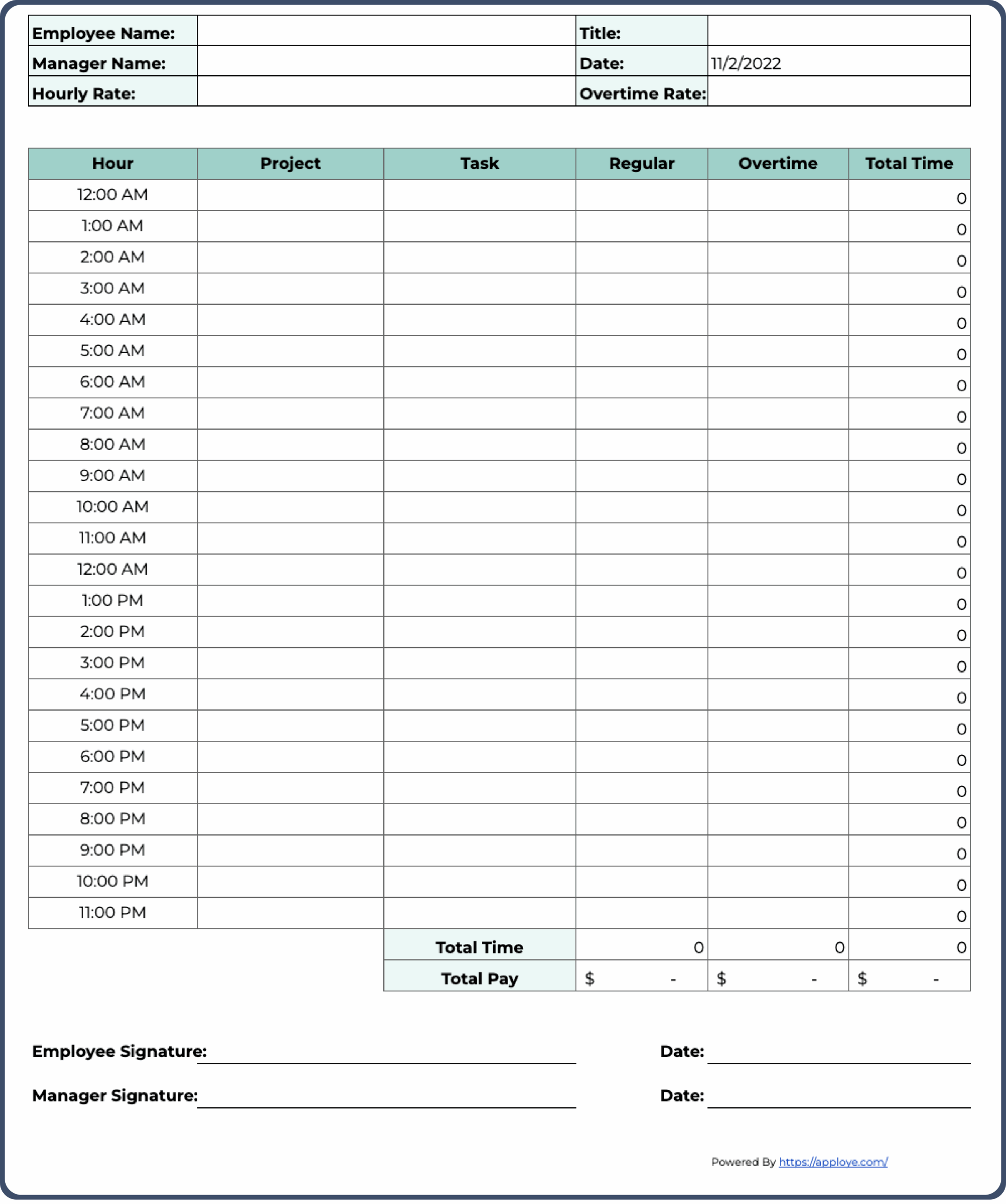 Pdf Free Printable Weekly Timesheet Template