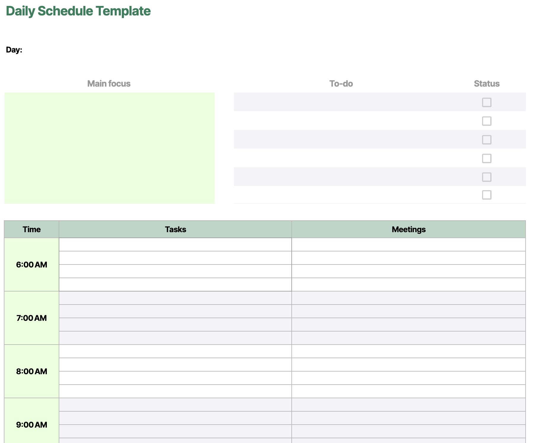 free schedule templates weekly daily monthly early