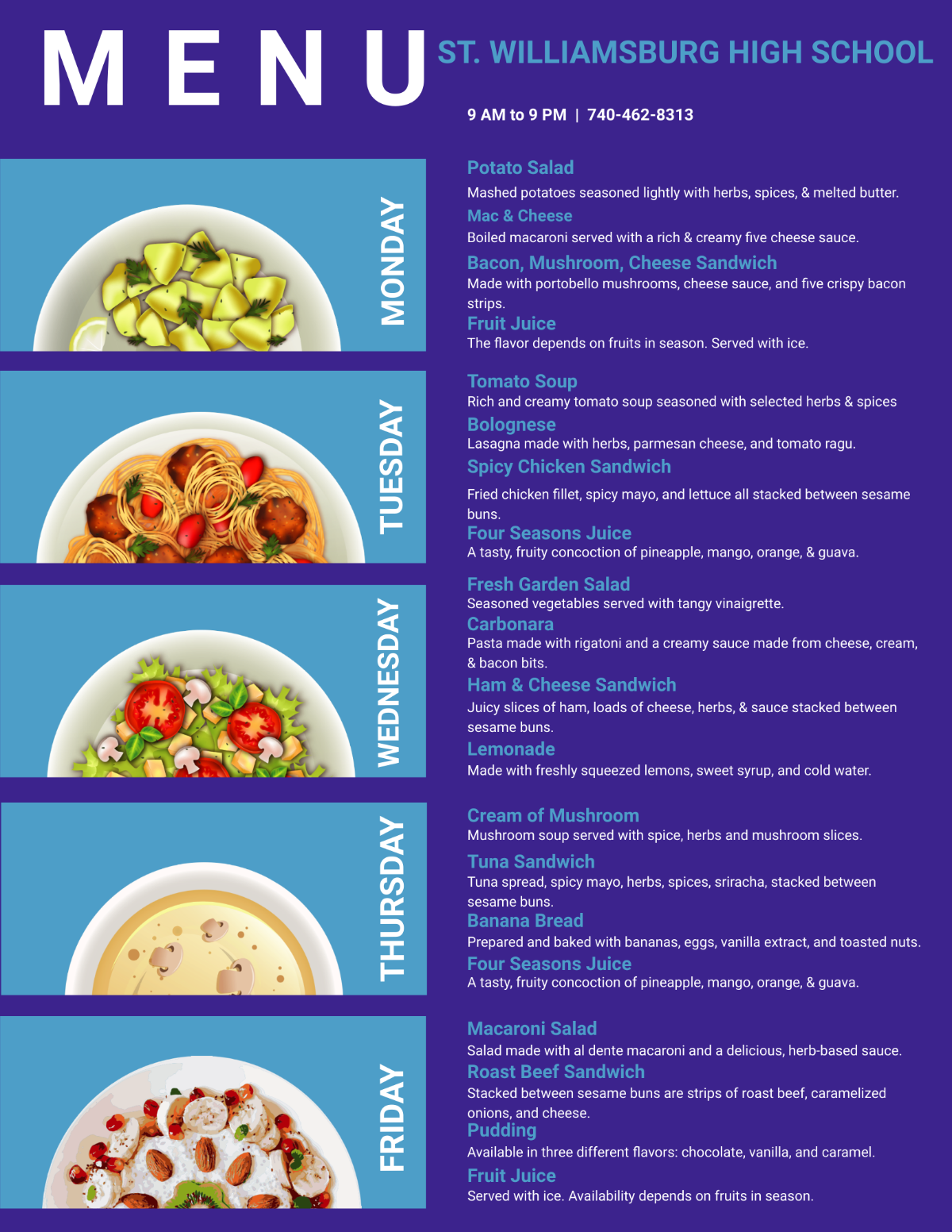 Free Printable School Lunch Menu Template