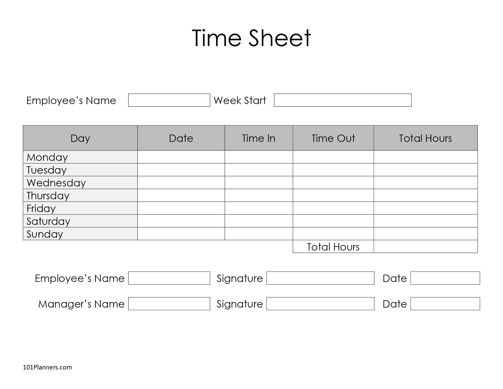 FREE Timesheet Template Printables Instant Download Worksheets Library