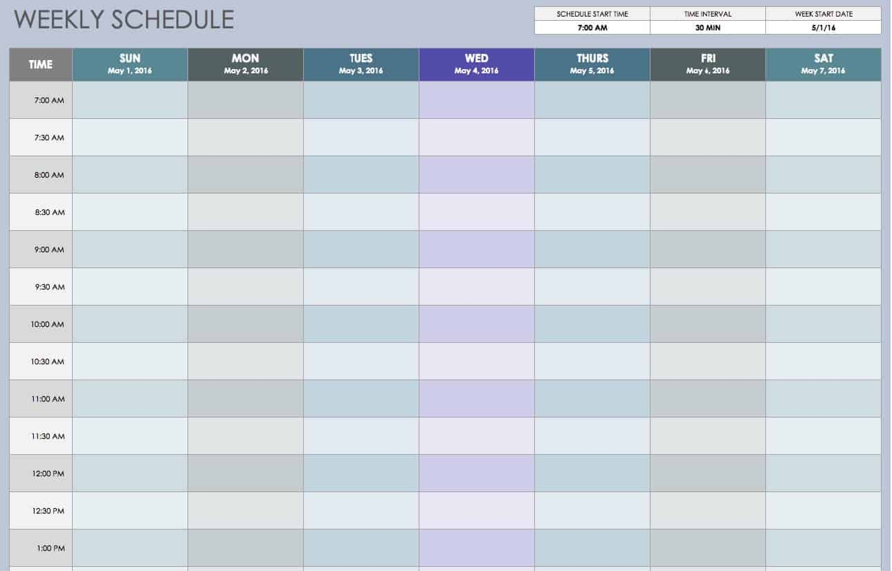 Free Printable 7 Day Weekly Schedule Template