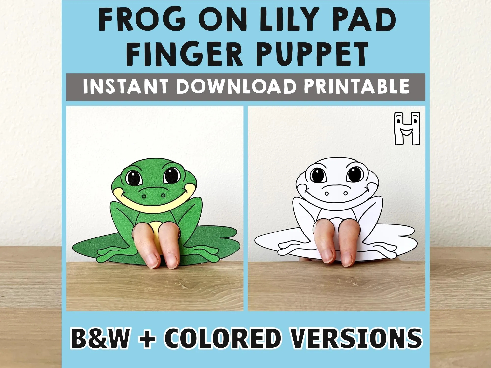 Frog Puppet Paper Craft Printable Pond Animal Finger Puppet Kids 
