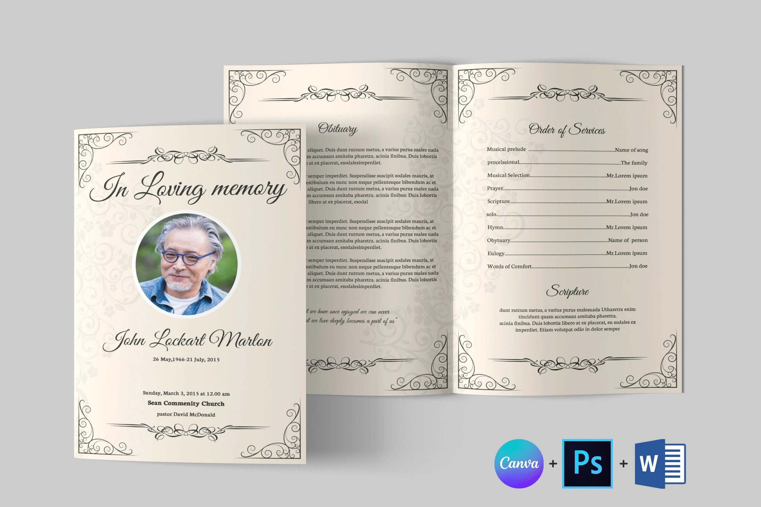 Funeral Program Template Funeral Program Template Word Funeral Program Bifold Printable Memorial Program Template Canva Template Etsy