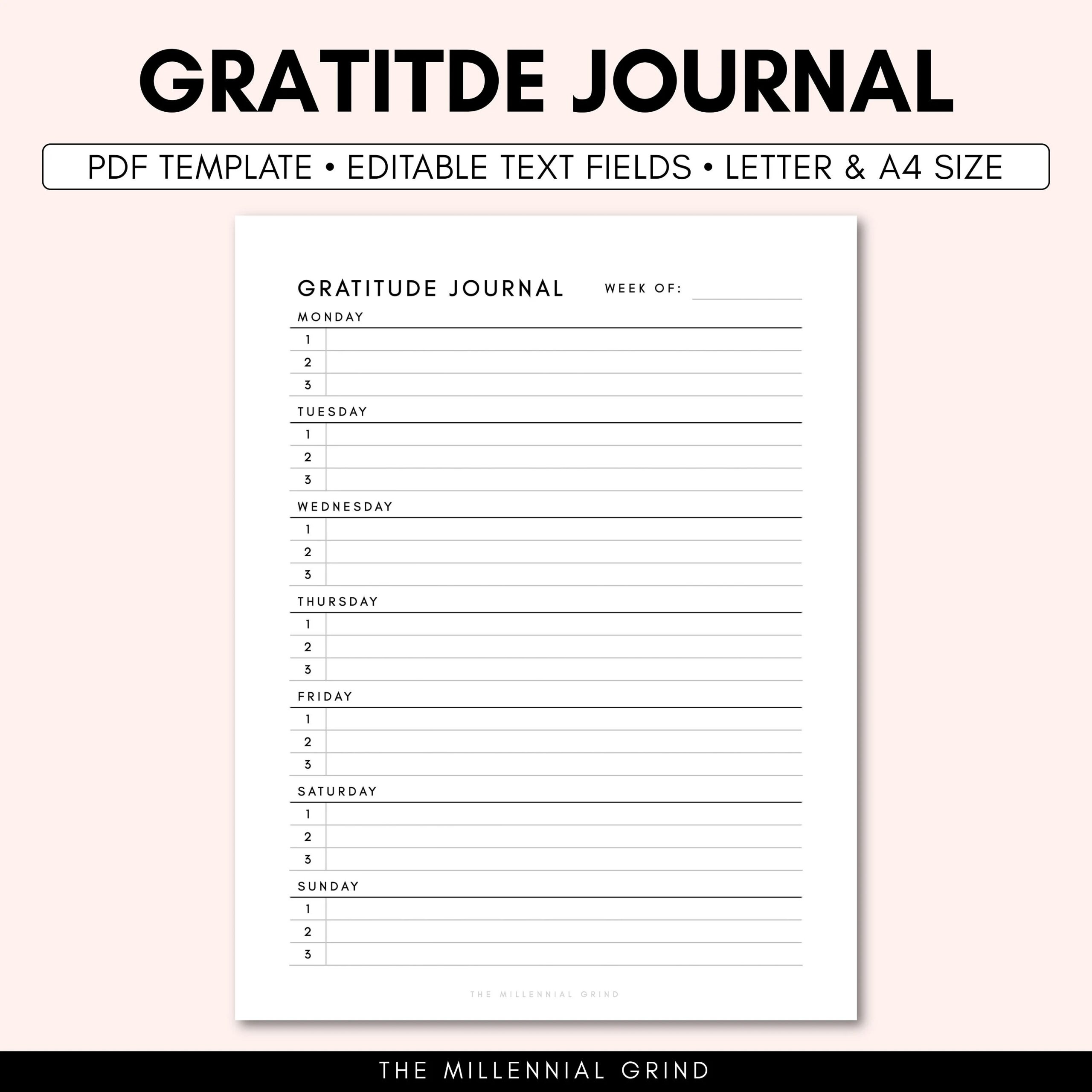 gratitude journal printable gratitude journal pdf gratitude journal template gratitude journal digital gratitude log printable etsy uk