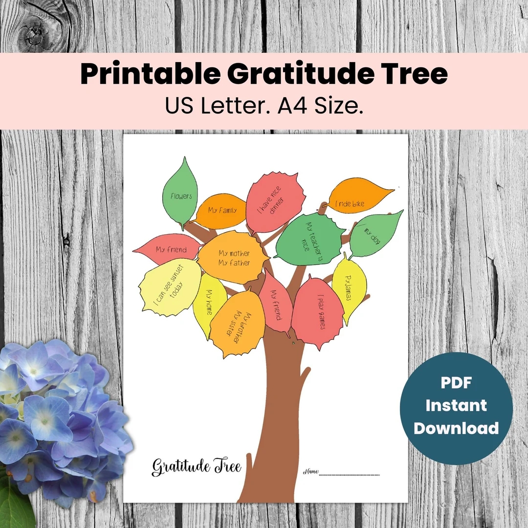 gratitude tree printable template gratitude tree leaves craft thankful tree for office thankful activities for kids fun thanksgiving etsy