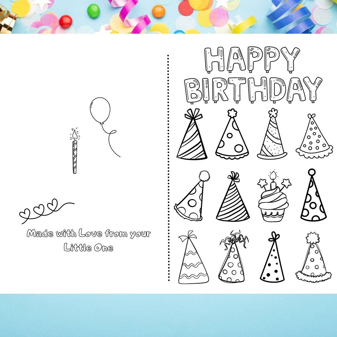 Happy Birthday Printable Foldable Kid Birthday Card To Color For Anyone 