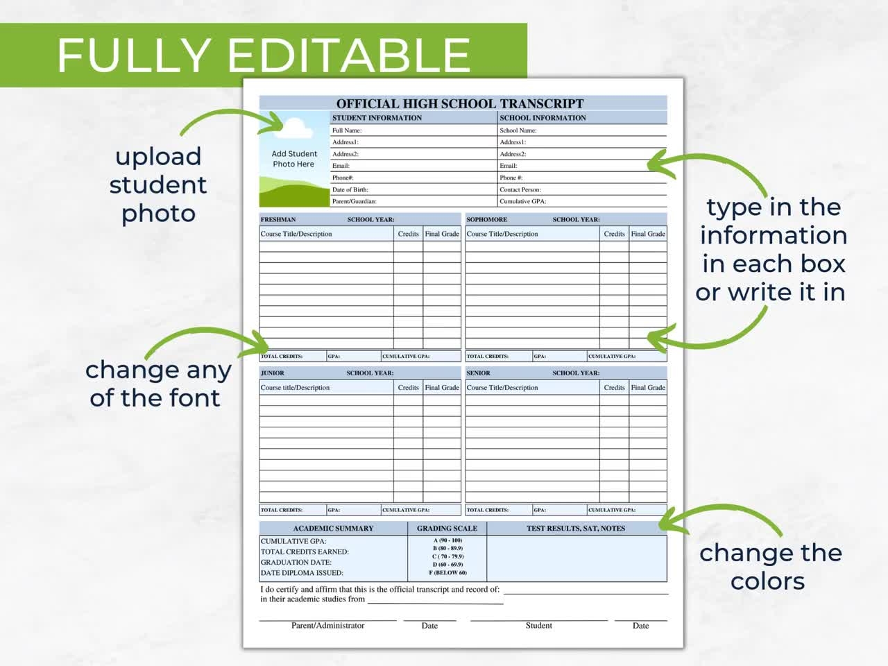 High School Transcript Template Editable Official Homeschool Transcript Transcript For College Application Student Transcript Generator Etsy