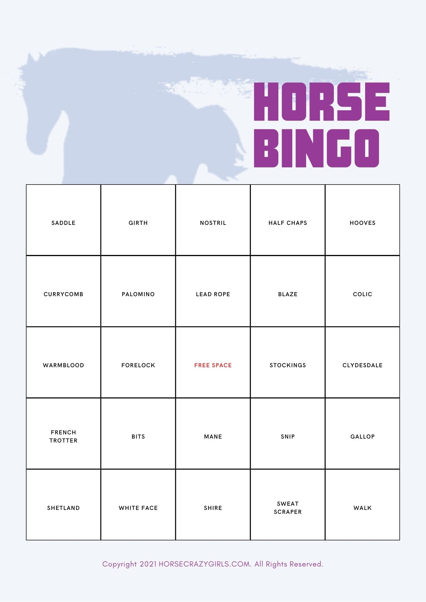 Horse Bingo Game