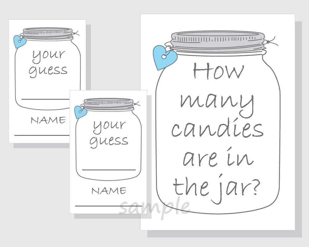 How Many Candies Are In The Jar Printable Game Candy Mason Jar Boy Baby Shower Bridal Shower Blue Hearts Etsy UK