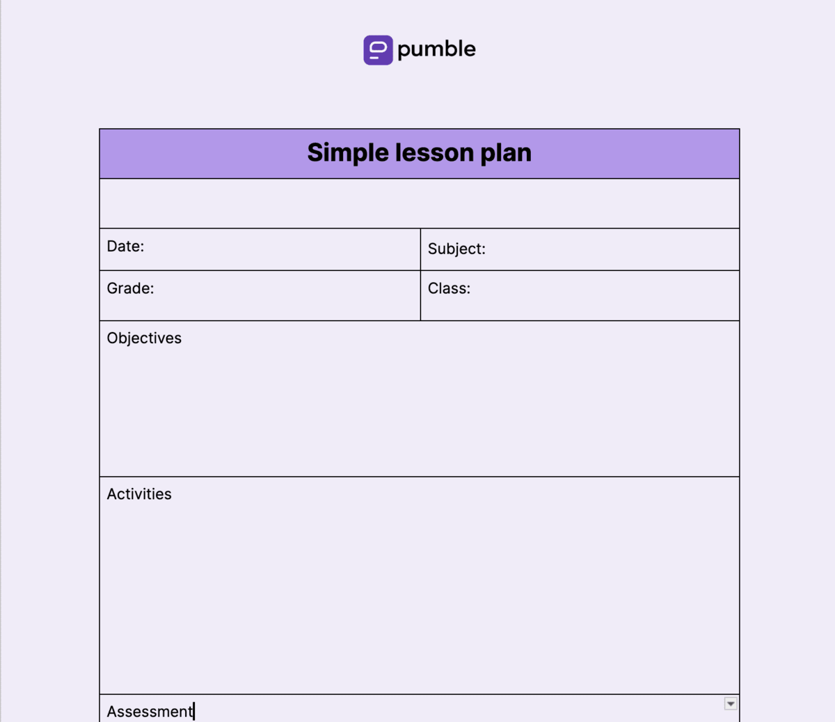 Lesson Plan Template Free Printable