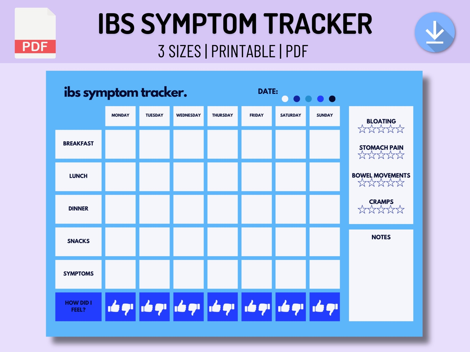 IBS Symptom Tracker Food Journal Printable PDF Food Diary Intolerance FODMAP Diet Track Food Diet Log Digital Meal Planner blue Etsy
