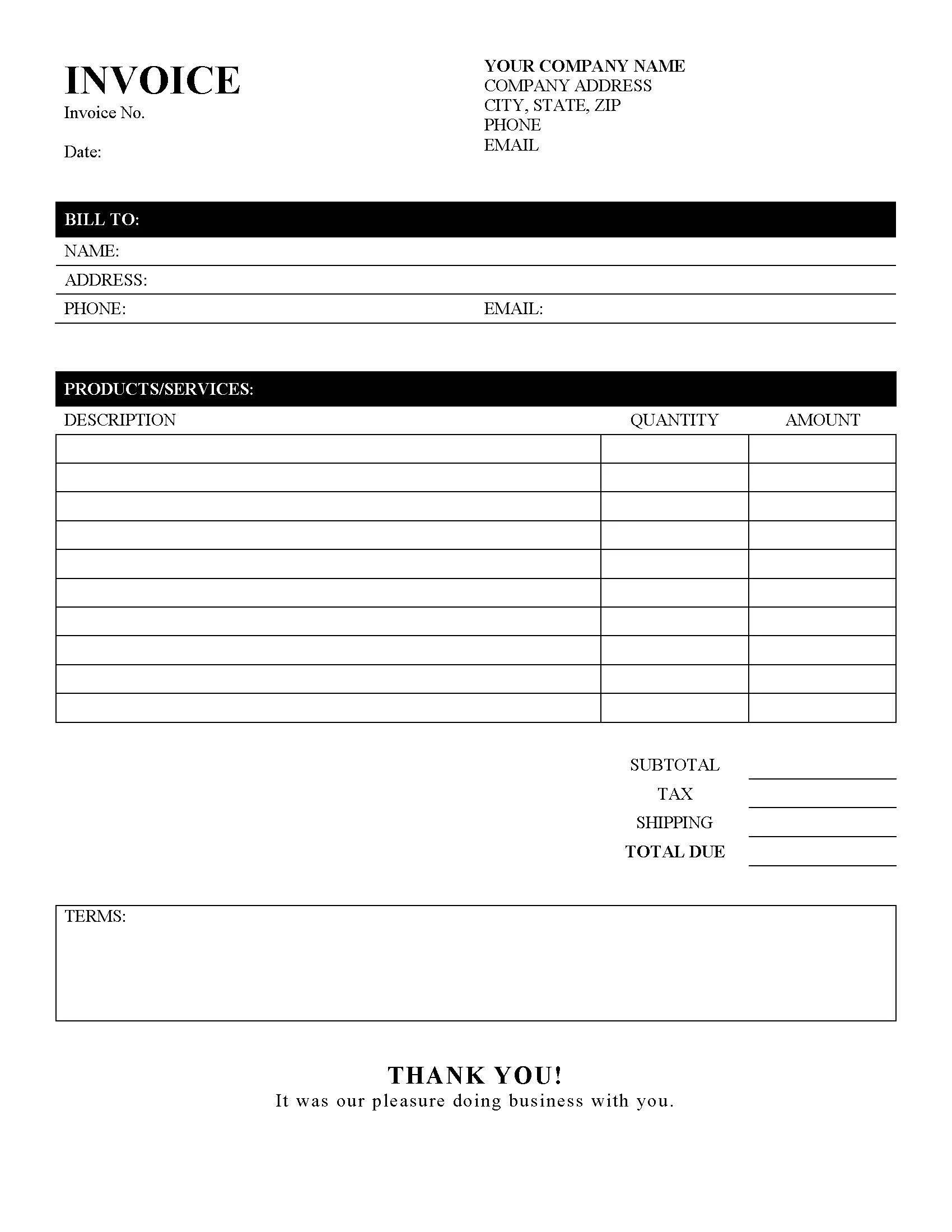 Invoice Template Printable Invoice Business Form Editable Invoice Receipt Microsoft Word Invoice Invoice Template Download Etsy UK