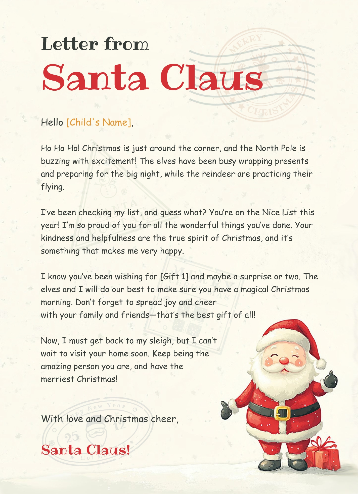 Letter From Santa Free Google Docs Template Gdoc io