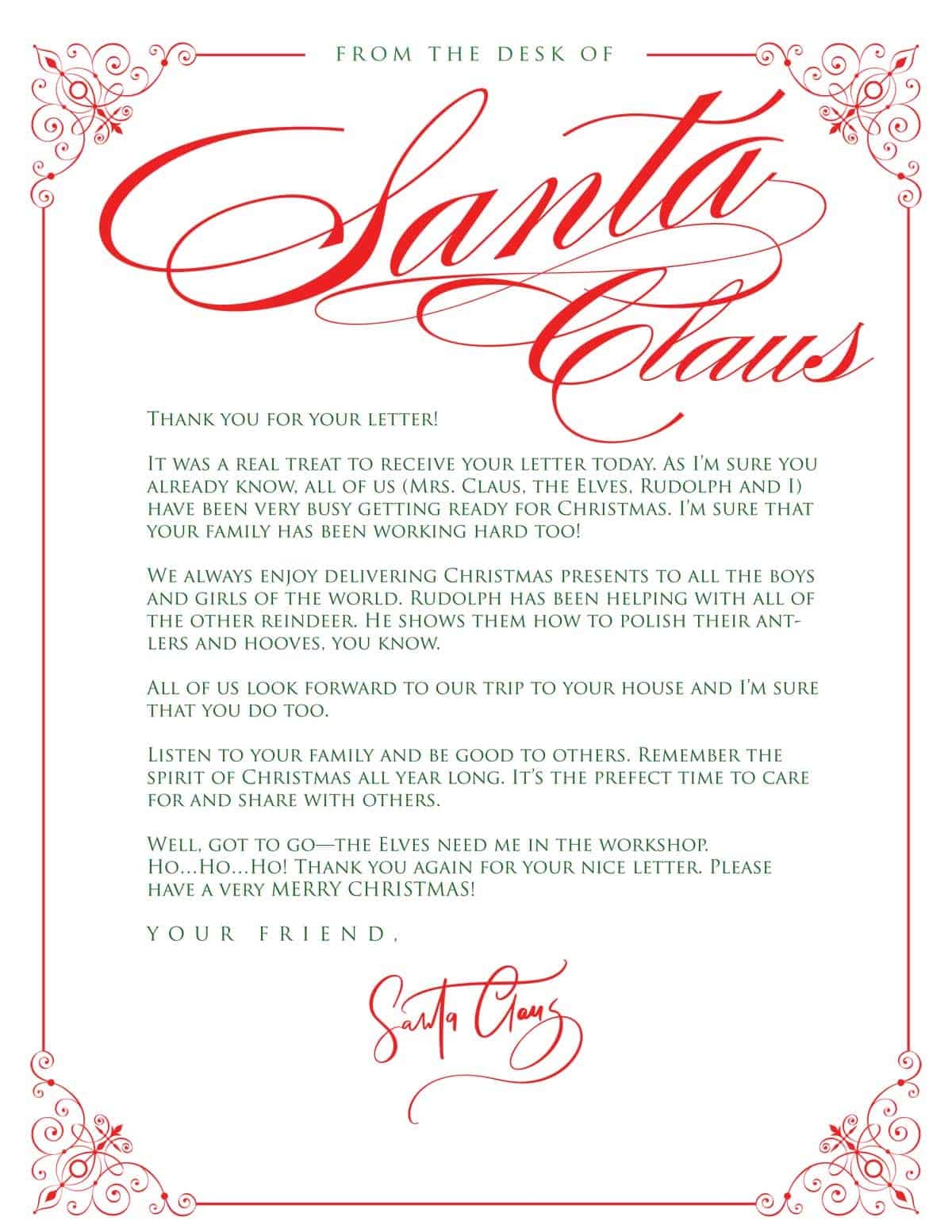 Free Printable Letters From Santa Template