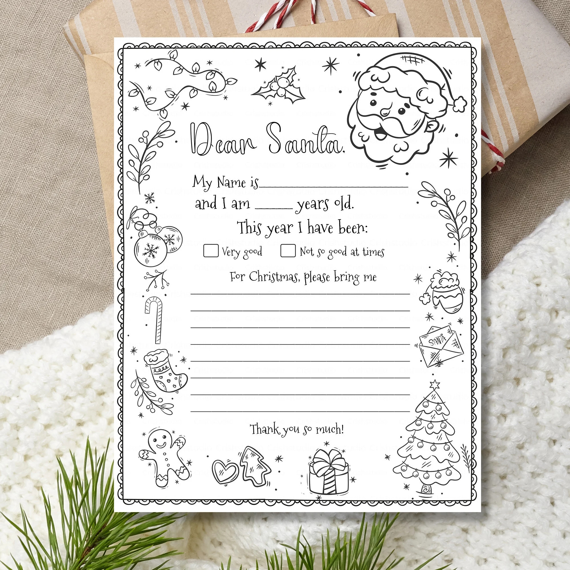 Letter To Santa Printable Coloring Letter To Santa Easy To Print Letter To Santa Letter Instant Download To Santa Template Letter To Santa Etsy