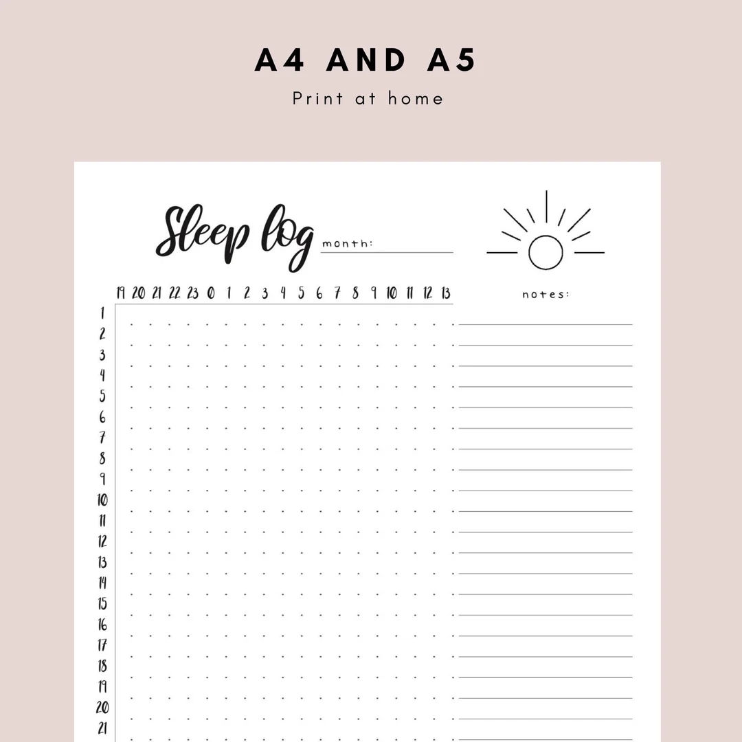 Minimalist Printable Sleep Log Tracker A4 U0026 A5 Sleep Journal PDF Monthly Sleep Habit Tracker Digital Download Etsy