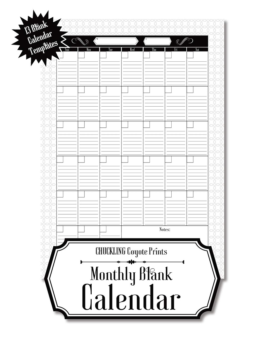Monthly Blank Calendar 8 5x11 Undated Calendar Fillable Templates For Office School Or Home Sun Sat Pages For Notes And To Do Agenda