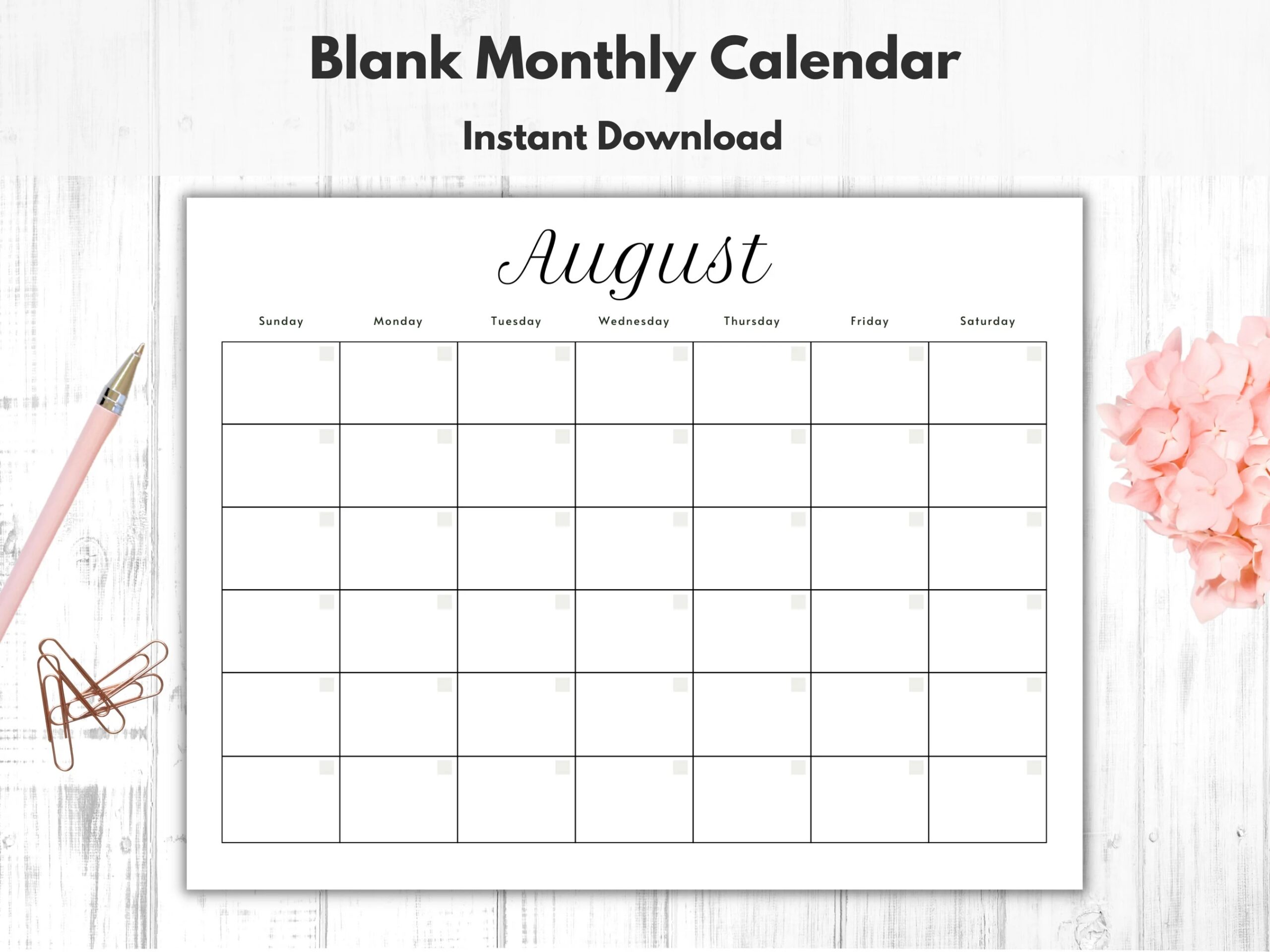 Monthly Blank Calendar Printable Calendar Template Horizontal Printable Calendar Pages PDF Printable Instant Download Simple Calendar Etsy Denmark