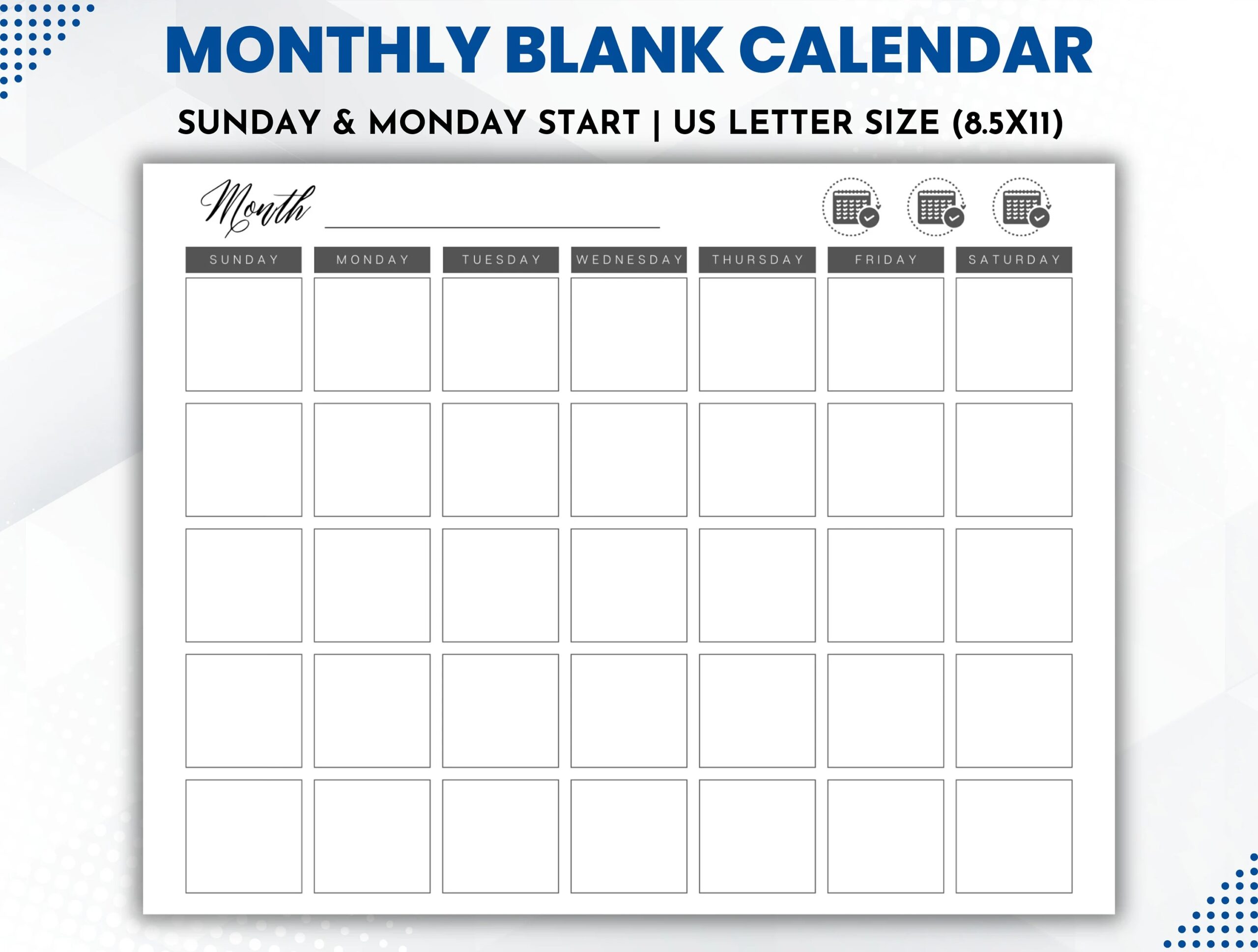 Printable Monthly Blank Calendar Template