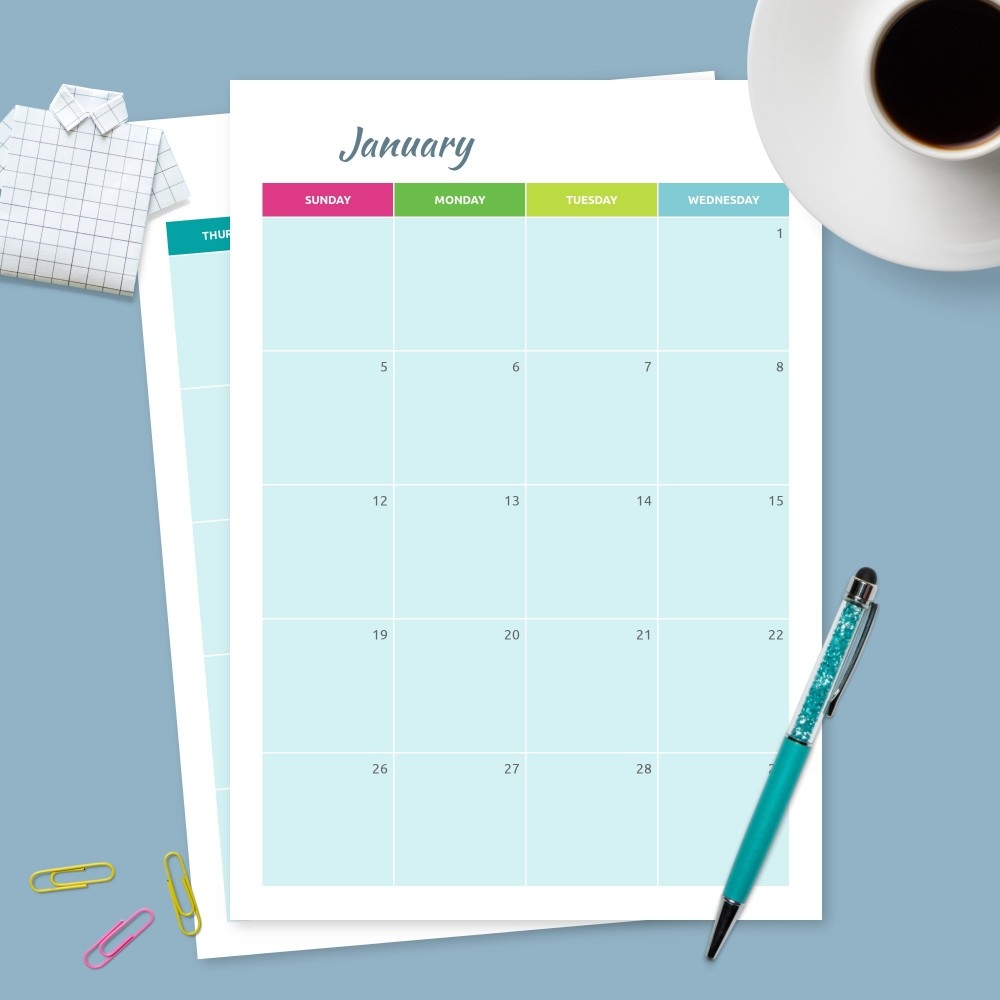Monthly Calendar Blue Background Template Printable PDF