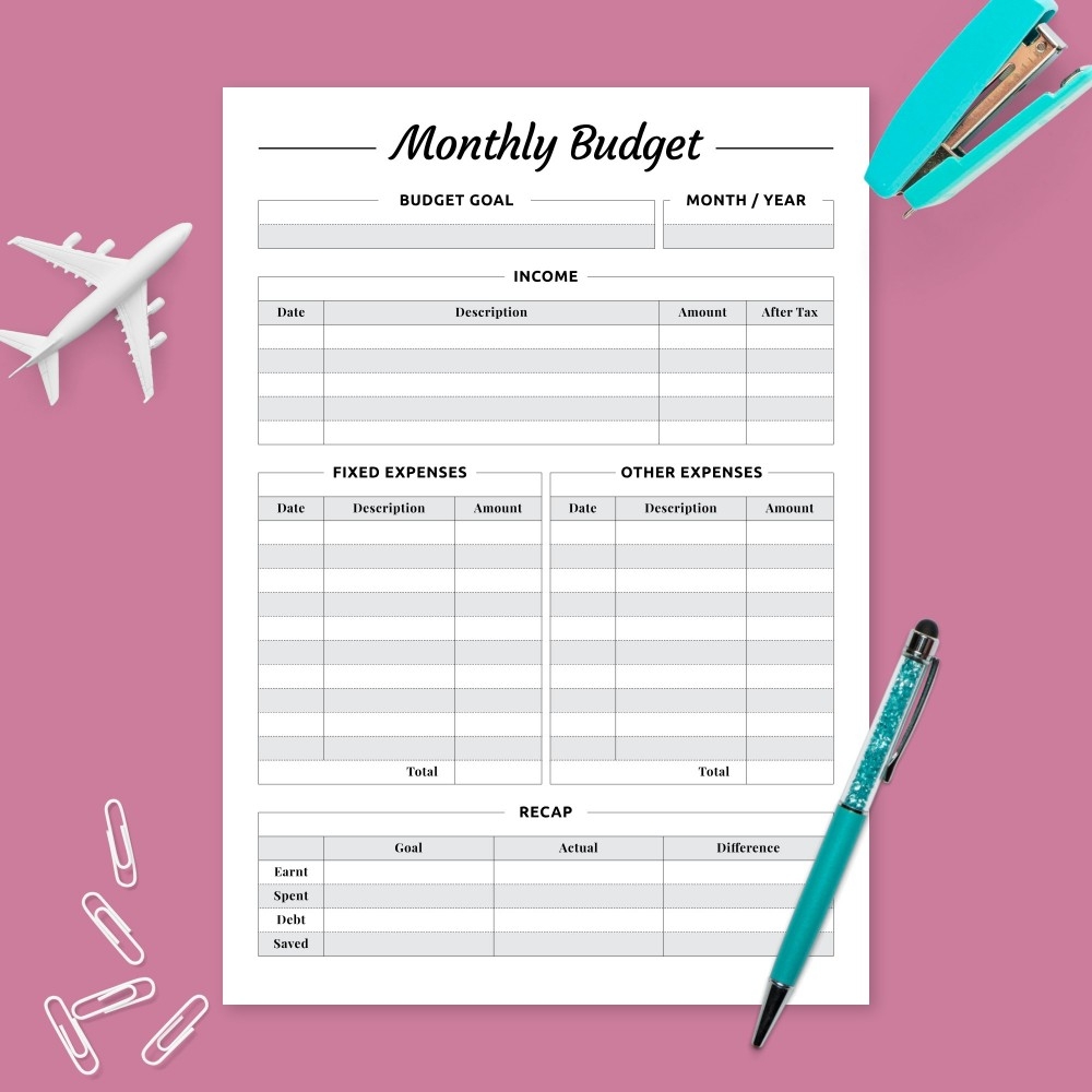 Monthly Income amp Expense Budget Planner Template Printable PDF