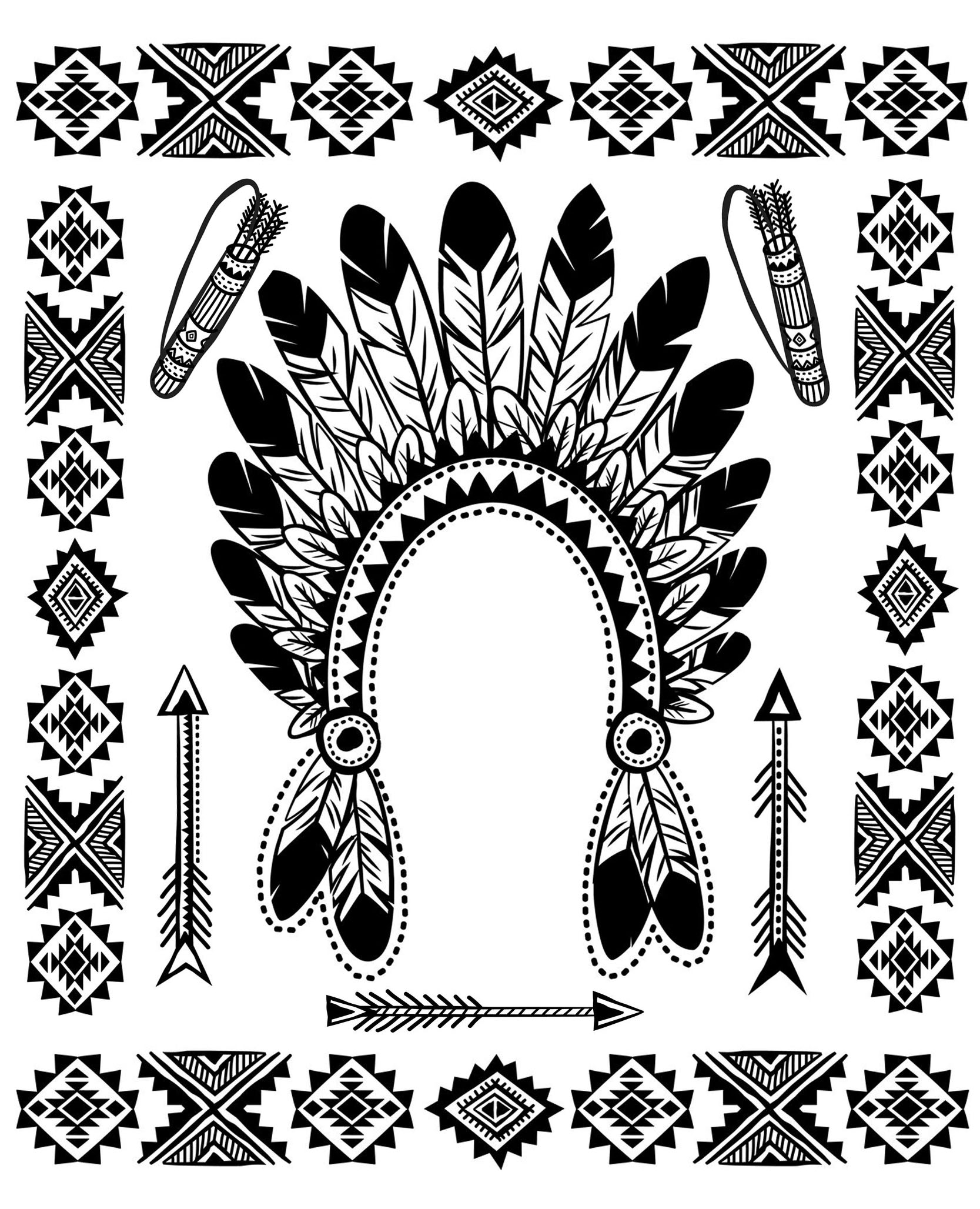 Native American Indian Chief Headdress Native American Coloring Pages For Adults