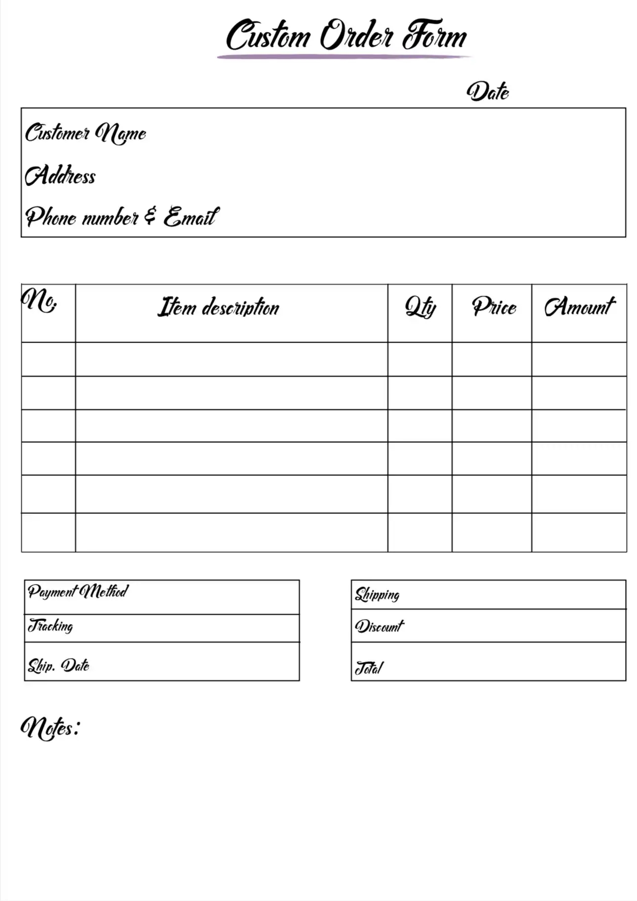Free Printable Order Form Template