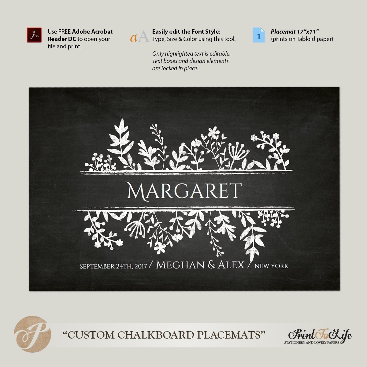 Paper Placemat Template Wedding Placemats Dinner Party Table Setting Printable Chalkboard Template Printolife