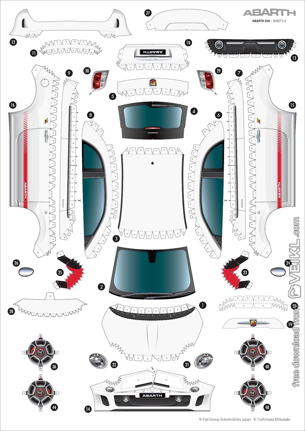 Papercraft Car Papercraft Car Template Abarth 500 Paper Model Printable Papercrafts Printable Papercrafts