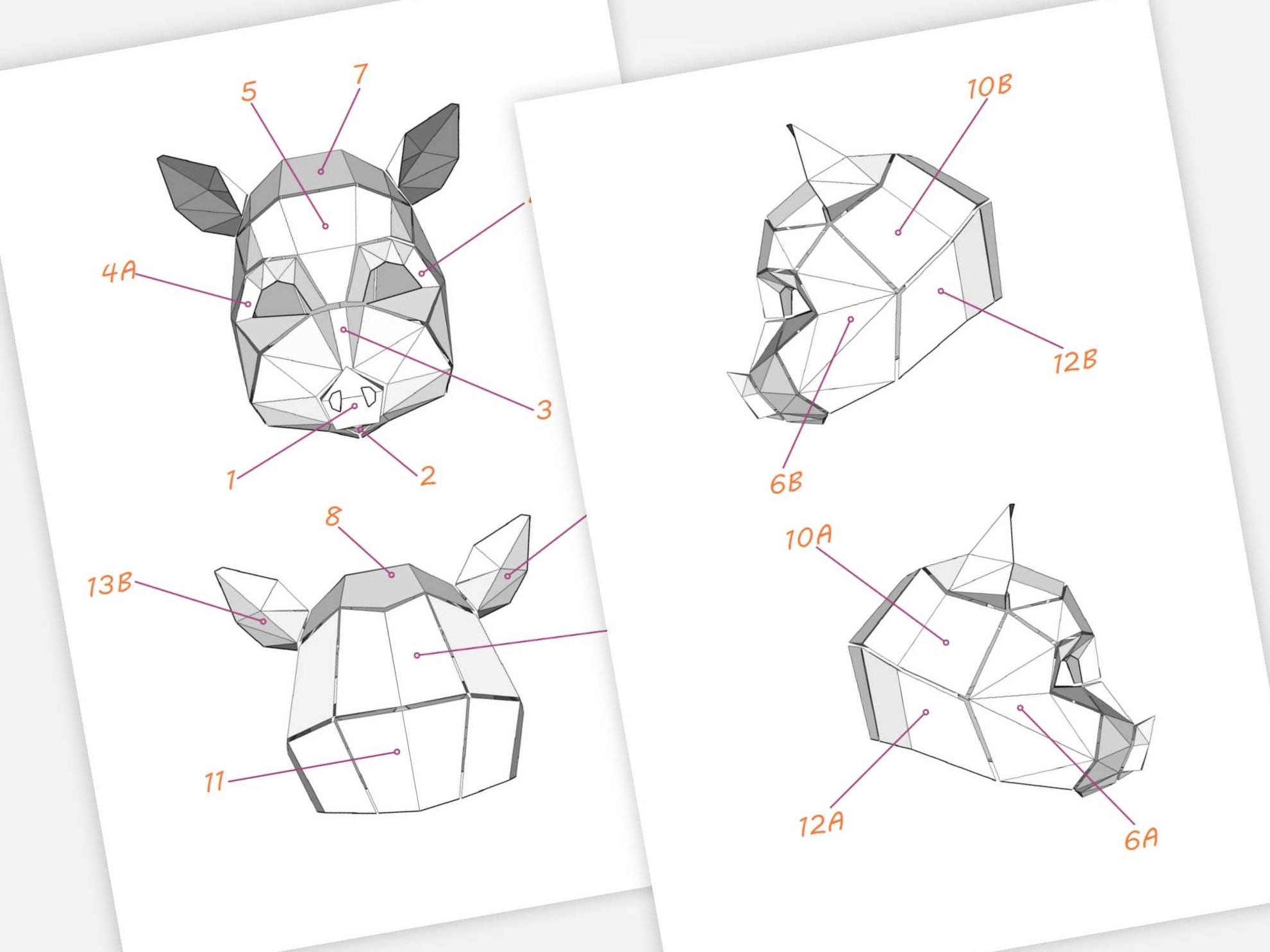 Pig Girl Mask PDF Template Polygonal Mask LACRAFTA