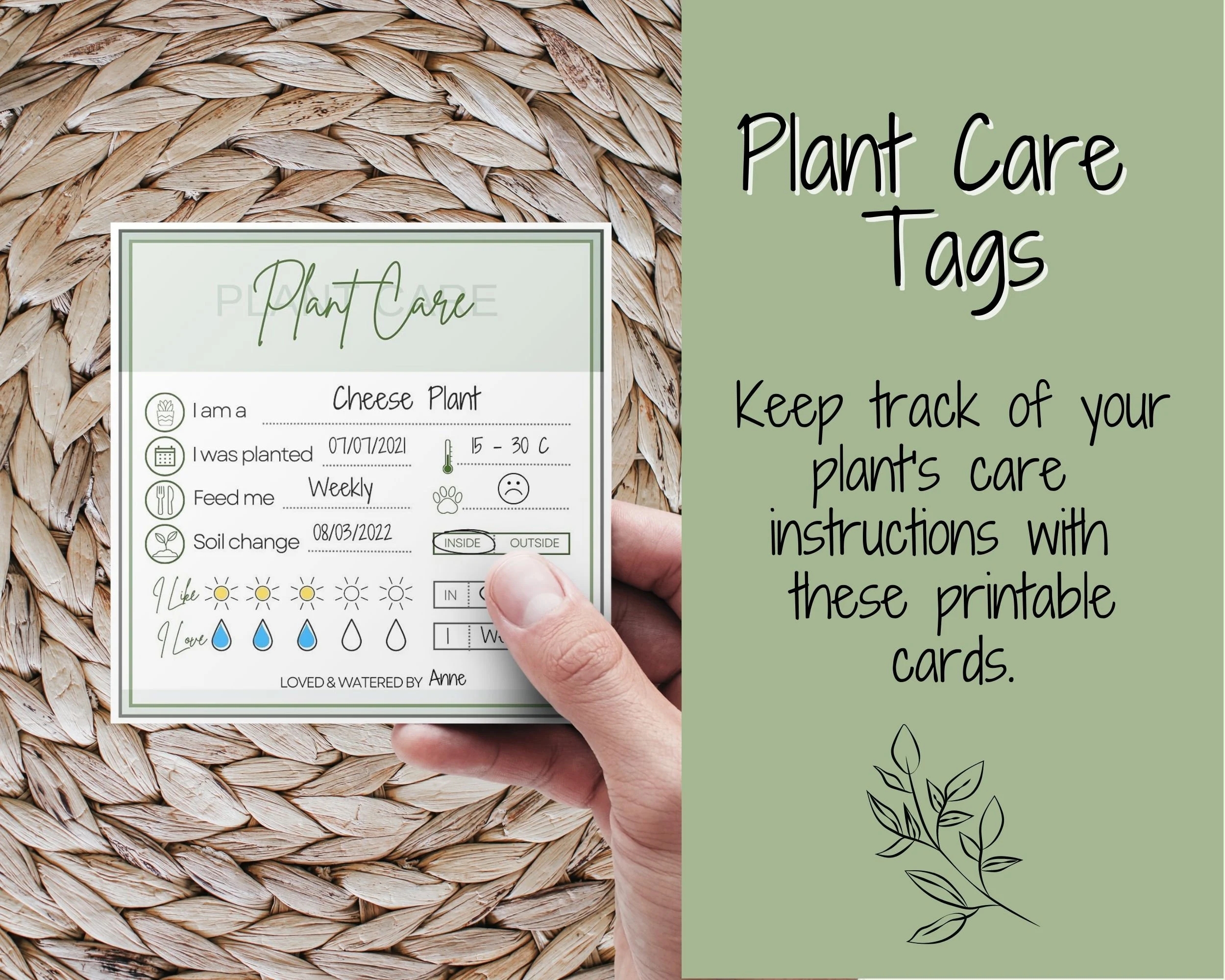 plant care instructions card printable plant tags digital care card plant sitter gift plant planner guide houseplant garden labels etsy australia