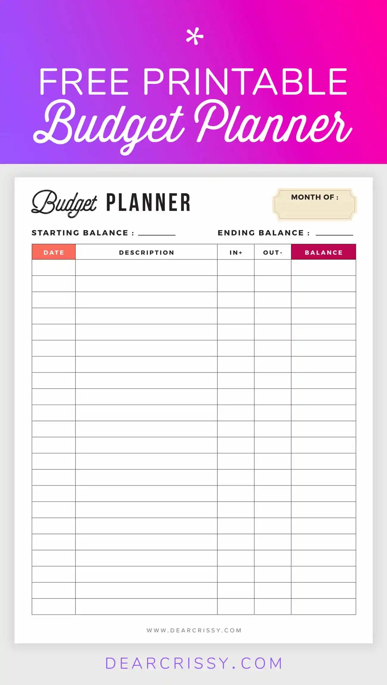 Free Printable Budget Template Monthly