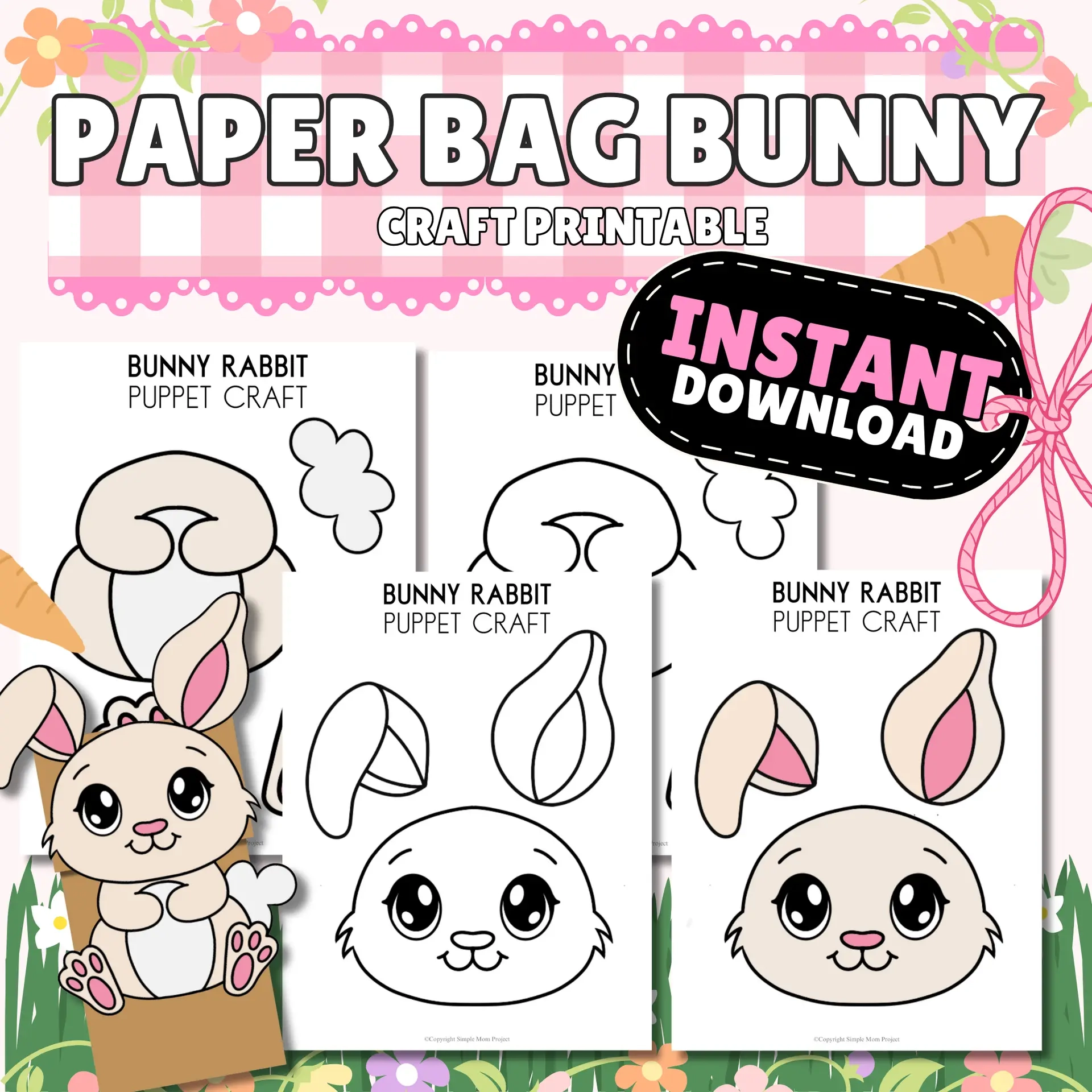 Printable Bunny Rabbit Paper Bag Puppet Template For Kids Bunny Paper Bag Puppet Activity Simple Mom Project Store